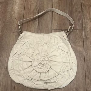 Whiter Leather Flower Design Purse